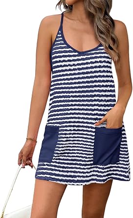 Fisoew Womens Tennis Athletic Dress Mini Romper Dress with Built in Shorts Summer Vacation Outfits