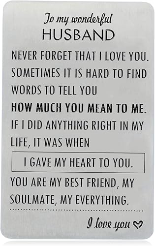 XYBAGS Tarjeta de aniversario para marido, tarjeta grabada, tarjeta de inserción de cumpleaños, regalo de boda para hombres de esposa, acero