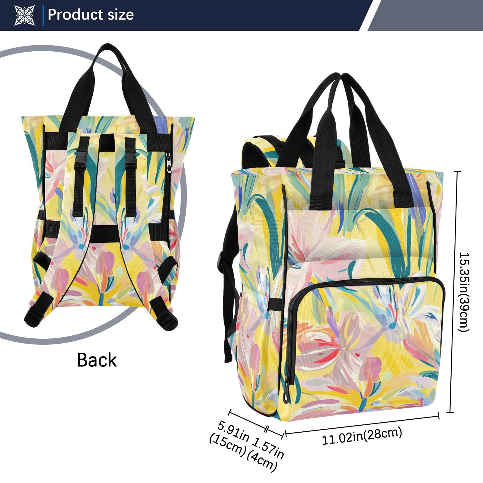 Duże torby na pieluchy unisex do podróży kwiaty lilia, stokrotka