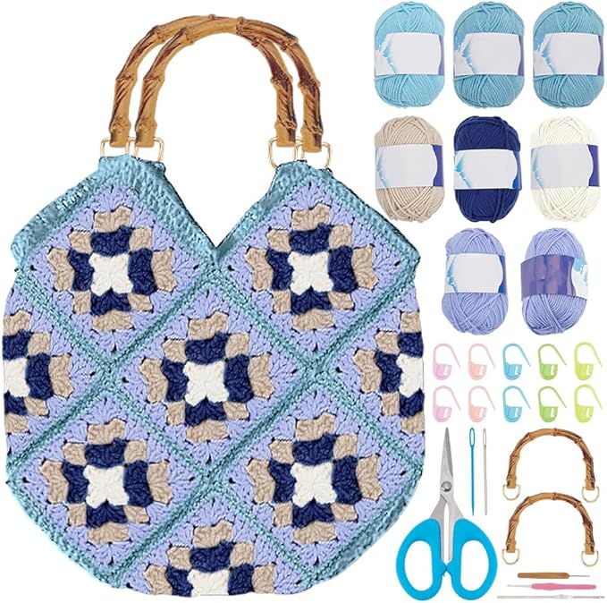 ORIGACH DIY Granny Square Crochet Bag Kit for Beginners