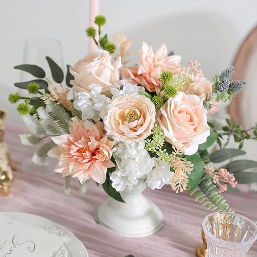 Miniatura 5 de YYHUAWU Juego de flores artificiales con hojas falsas rosas con tallos para ramos de boda, centros de mesa, baby shower, fiesta, decoración del hogar