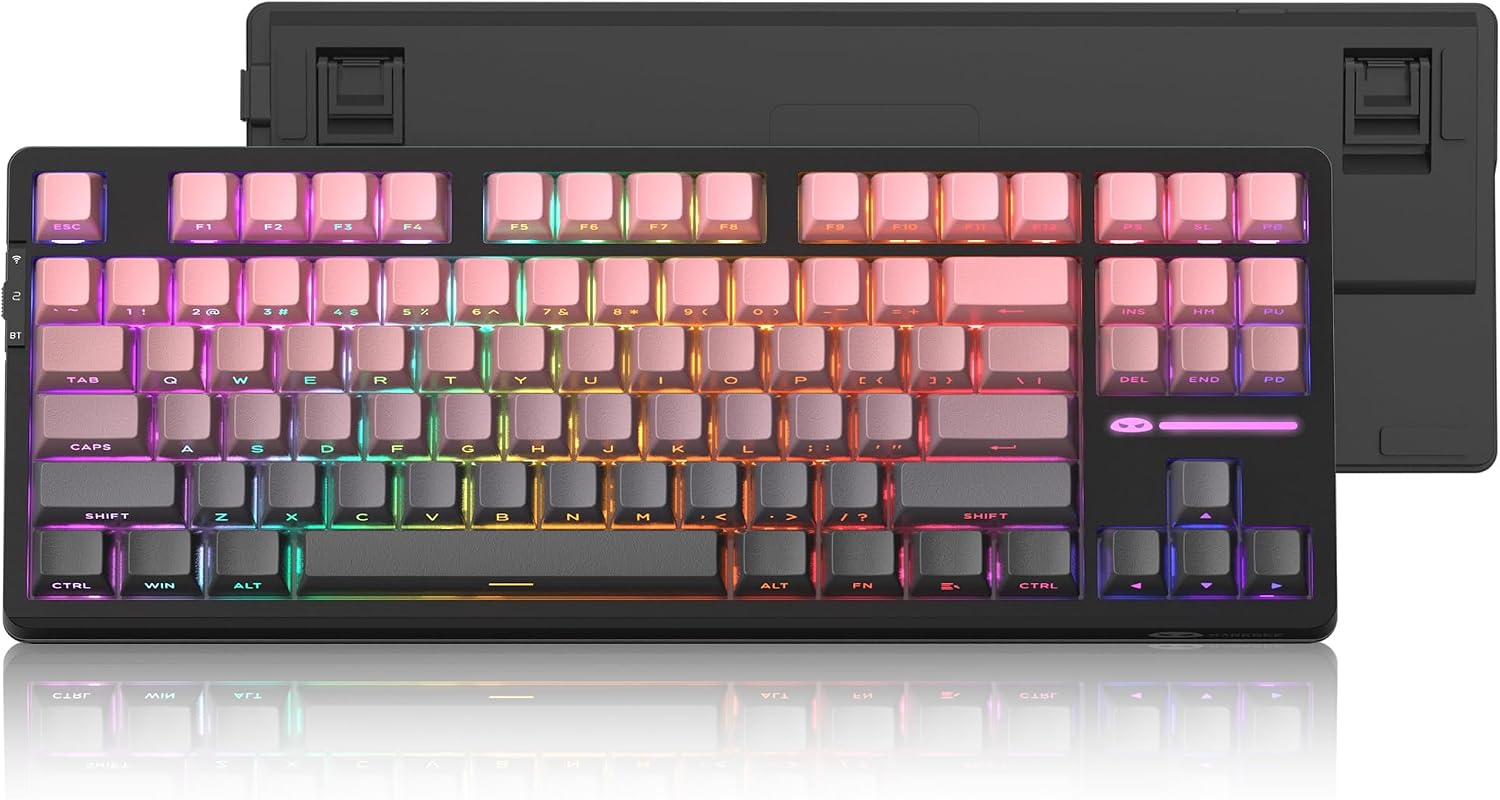 MageGee Pink Wireless Creamy Keyboard, Tri-Mode 2.4G/USB-C/BT Gaming Keyboard, RGB Backlit Hot Swappable Mechanical Keyboard for Win/Mac/PC, 8000mAh Battery