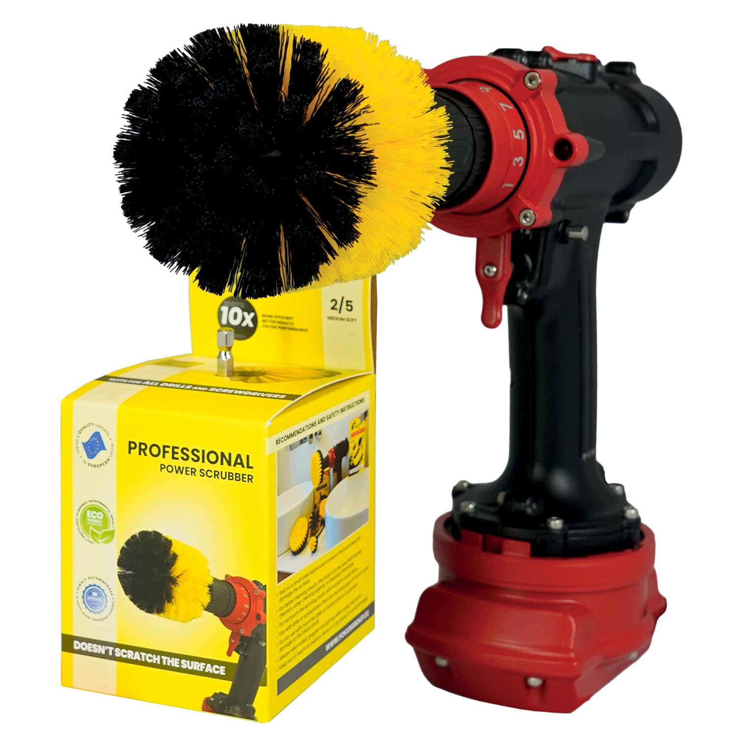 Kornely Yellow Premium Drill Brush Professional – Medium-Soft 8.5 Cm | Scratch-Free Cleaning Brush For Tile, Grout, Bathtub, Shower, Fibreglass And Ceramic Surfaces