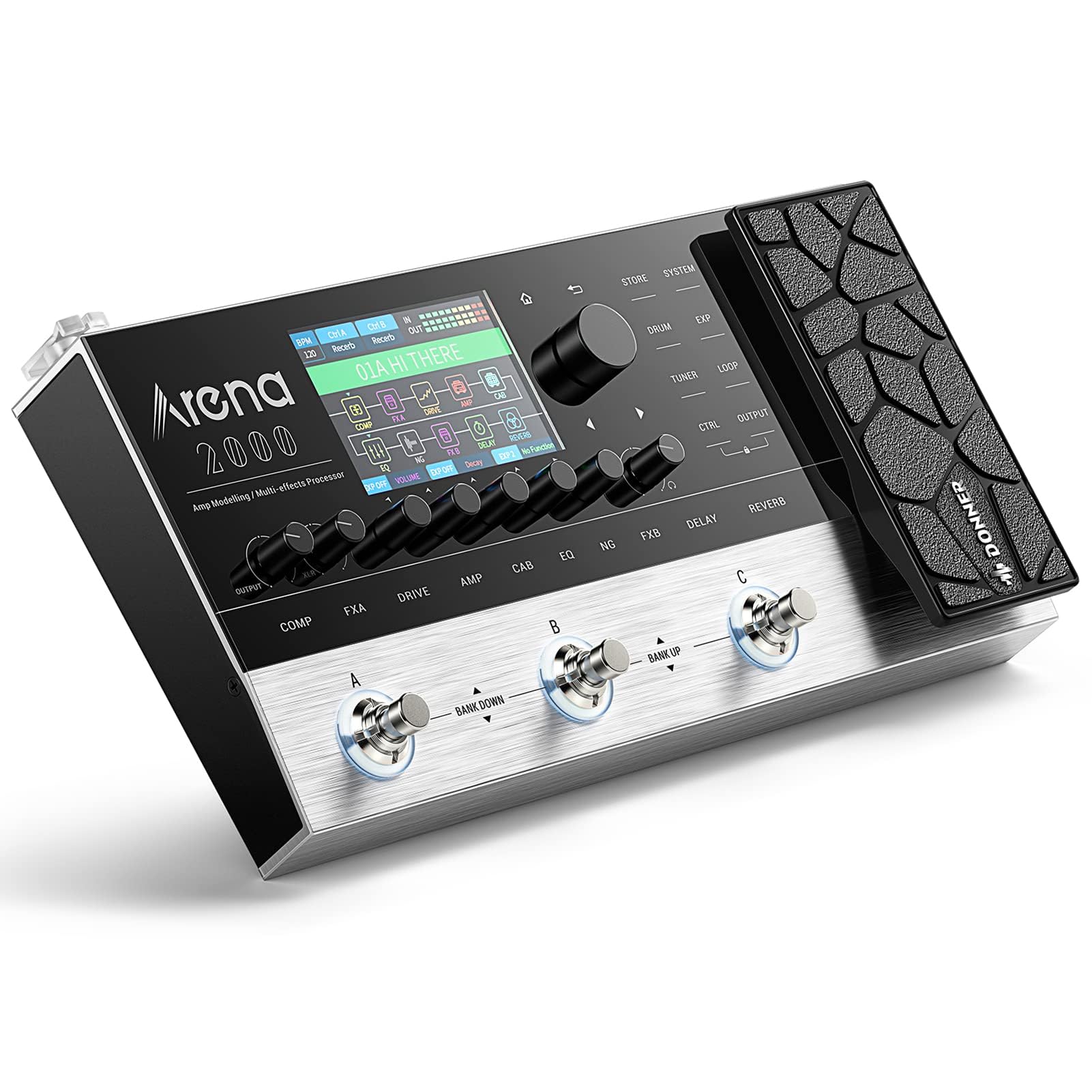 Donner Arena 2000 Multi-Effects Pedal Guitar Pedals with 278 Effects, 100 IR, Looper, Drum Box, Amp Modelling, XLR Stand, MIDI IN