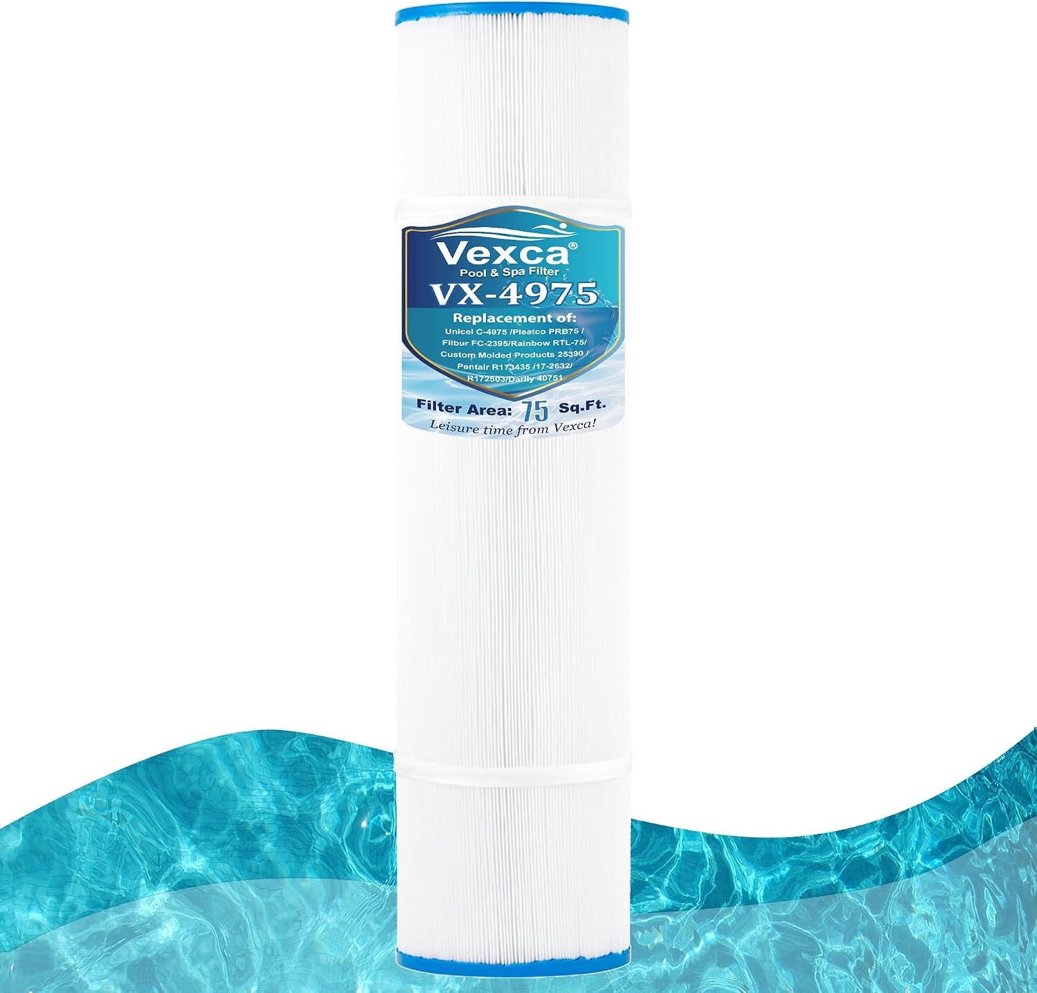 Vexca® 40751 Spa Filter Cartridge Replacement for Unicel C-4975, Filbur FC-2395, Pleatco PRB75, Rainbow RTL-75, 25390, R173435, 17-2632, 75 sq.ft Hot Tub Filter, 1 Pack