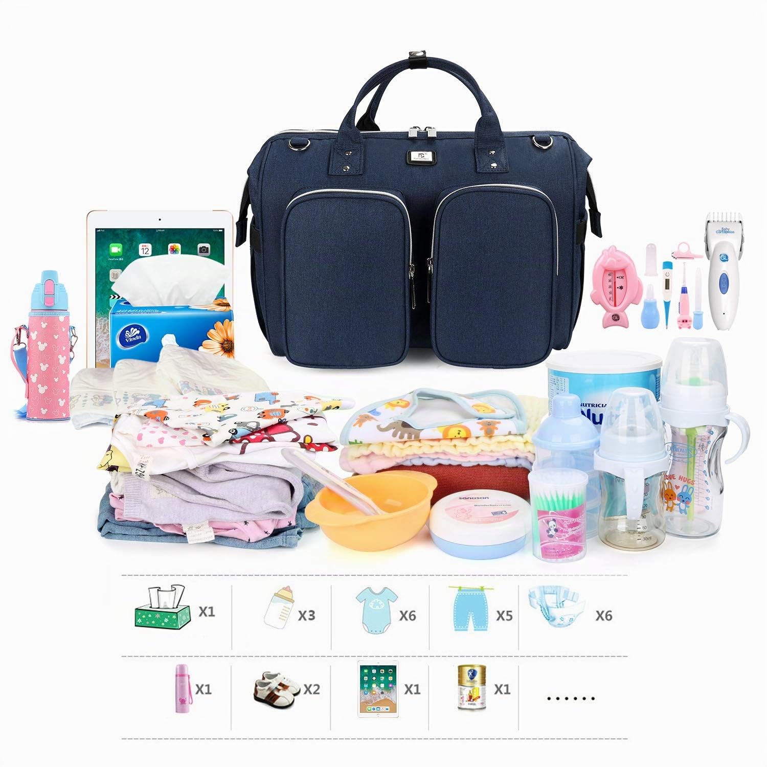 Pomelo Best Bolso Cambiador Bebé de Pañales, Gran Capacidad de bolso, Impermeable, con 2 Ganchos Carrito de Bebé y Cambiador portatil de pañales