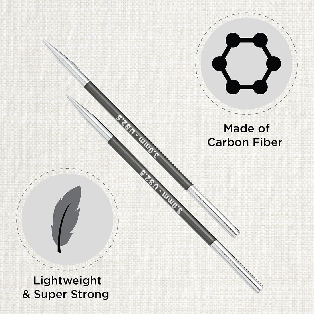 KnitPro Karbonz Interchangeable Circular Needle 5" (13cm) | US Size 2.5 (3mm)