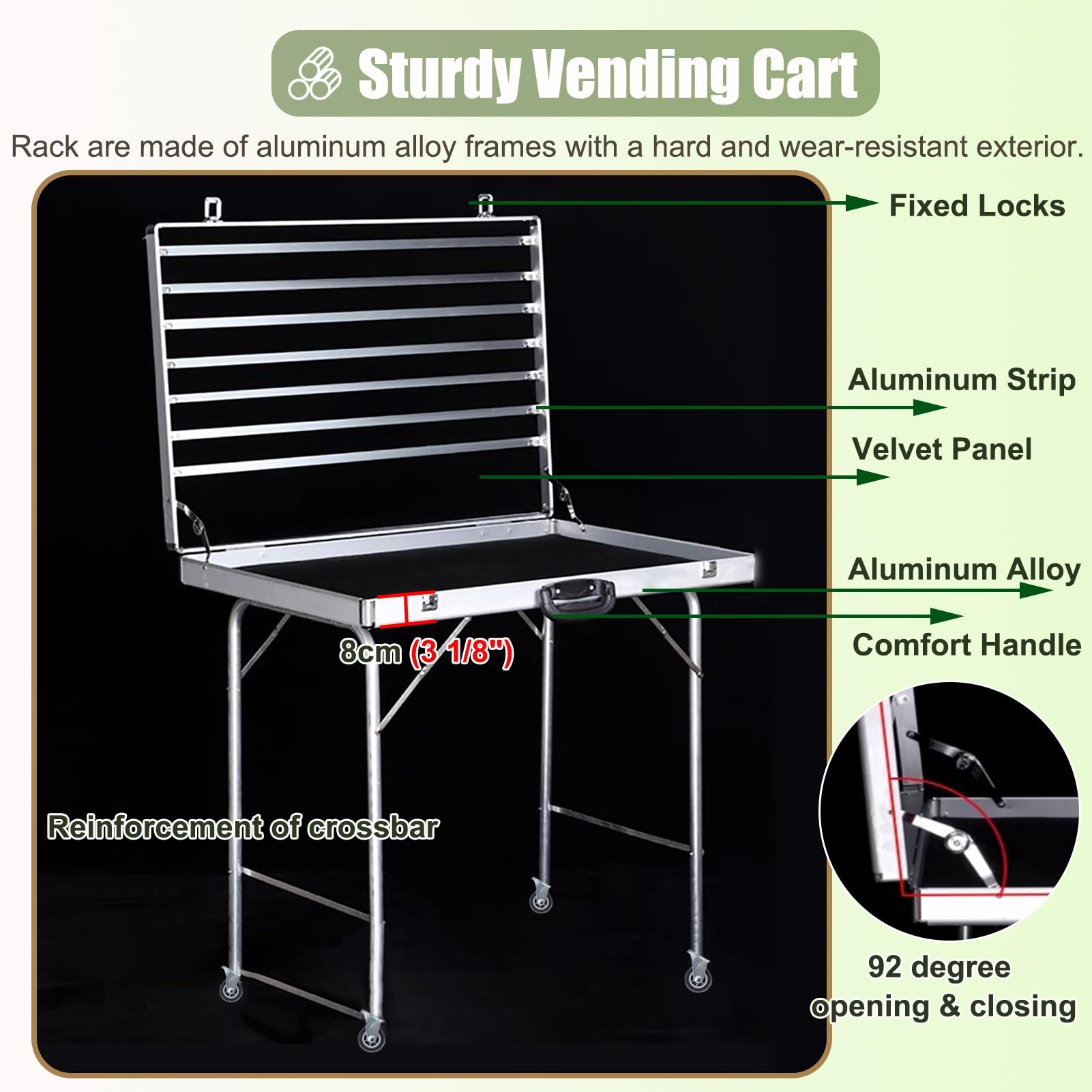 Chariot de Vente ambulante de Bijoux sur Roues, Stand en Alliage d'aluminium pour Commerce, kiosque Pliable pour la Vente de Boucles d'oreilles, Colliers et Objets artisanaux.