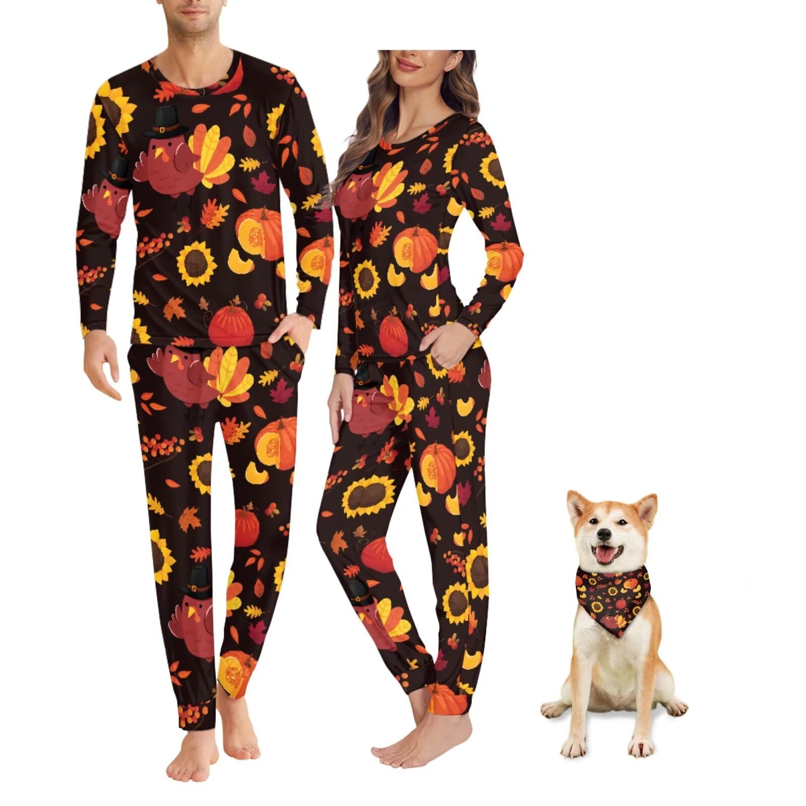 COEQINE Pijamas de Halloween a juego para parejas, talla grande, ropa de dormir familiar, conjunto de sudadera de manga larga, conjunto de 2 piezas para otoño