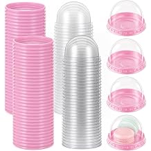 150 Pack 2.75x2.75x2 inch Mini Cupcake Boxes, Mini Dessert Containers with Dome Lids, Clear Plastic Muffin Single Container Box, Wedding Birthday Gift Box for Cheese Pastry Dessert MooncakePink