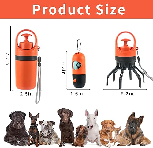 Miniatura 6 de CyperGlory Juego portátil de 6 piezas de recogedor de excrementos de perro con soporte y clip de garra, dispensador de bolsas para excrementos con