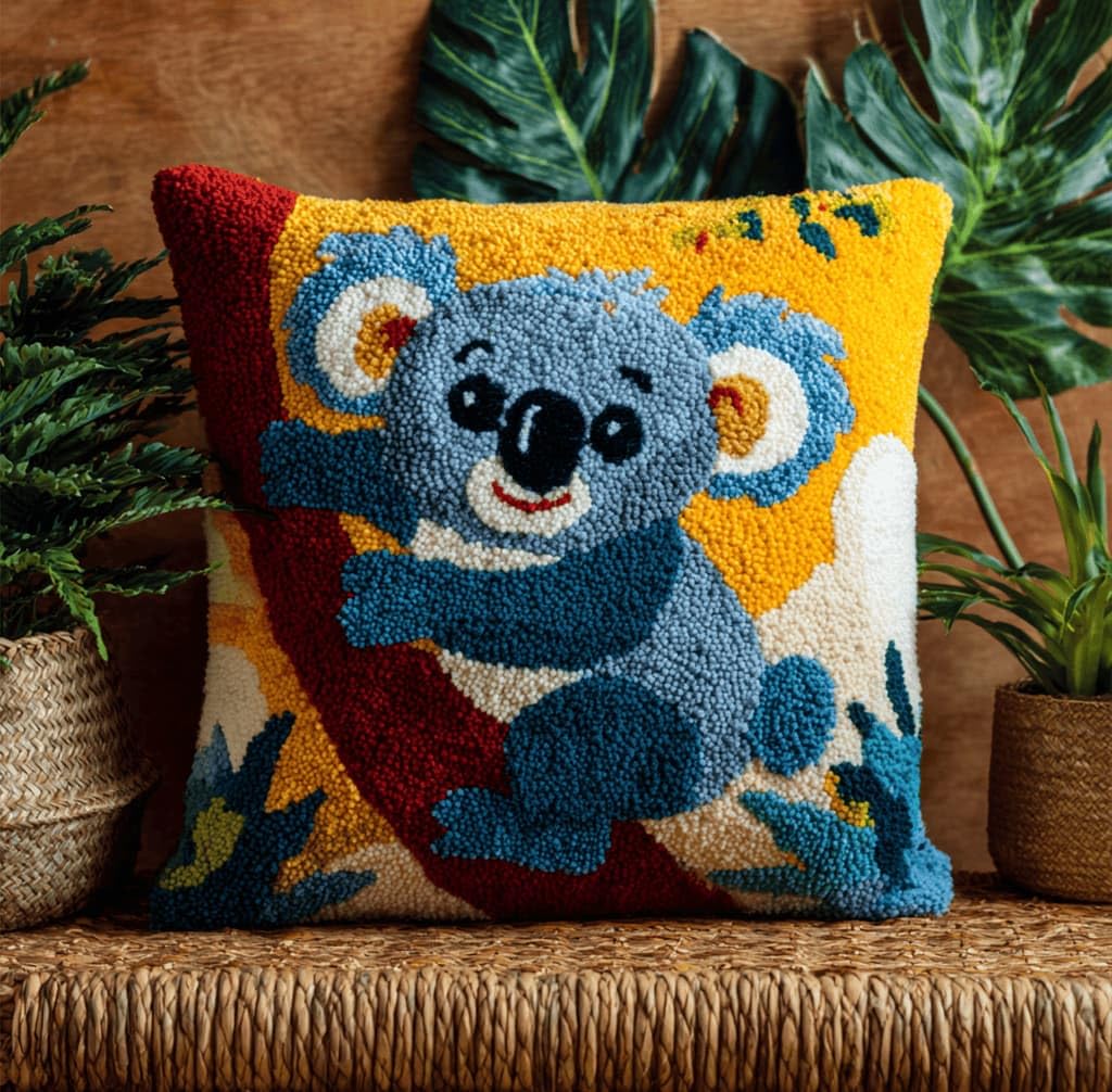 Kitquiver Beginner Latch Hook Cushion Kit,Koala Decor Pillow Cover 43X43Cm
