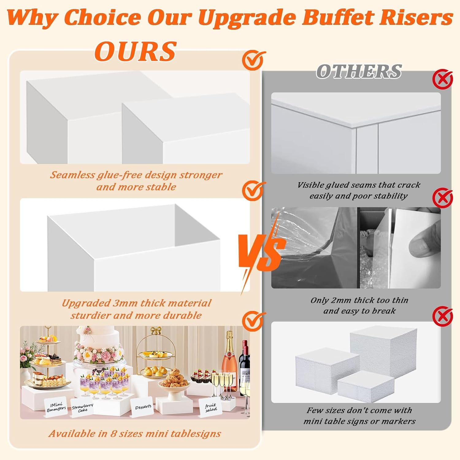 Soporte de Pastelería Decorativos, Juego de 8 oporte Exhibición de Alimentos para Buffet, Soporte Tartas, Mesa Dulce Accesorios para Bodas/Fiestas/Eventos, Blanco