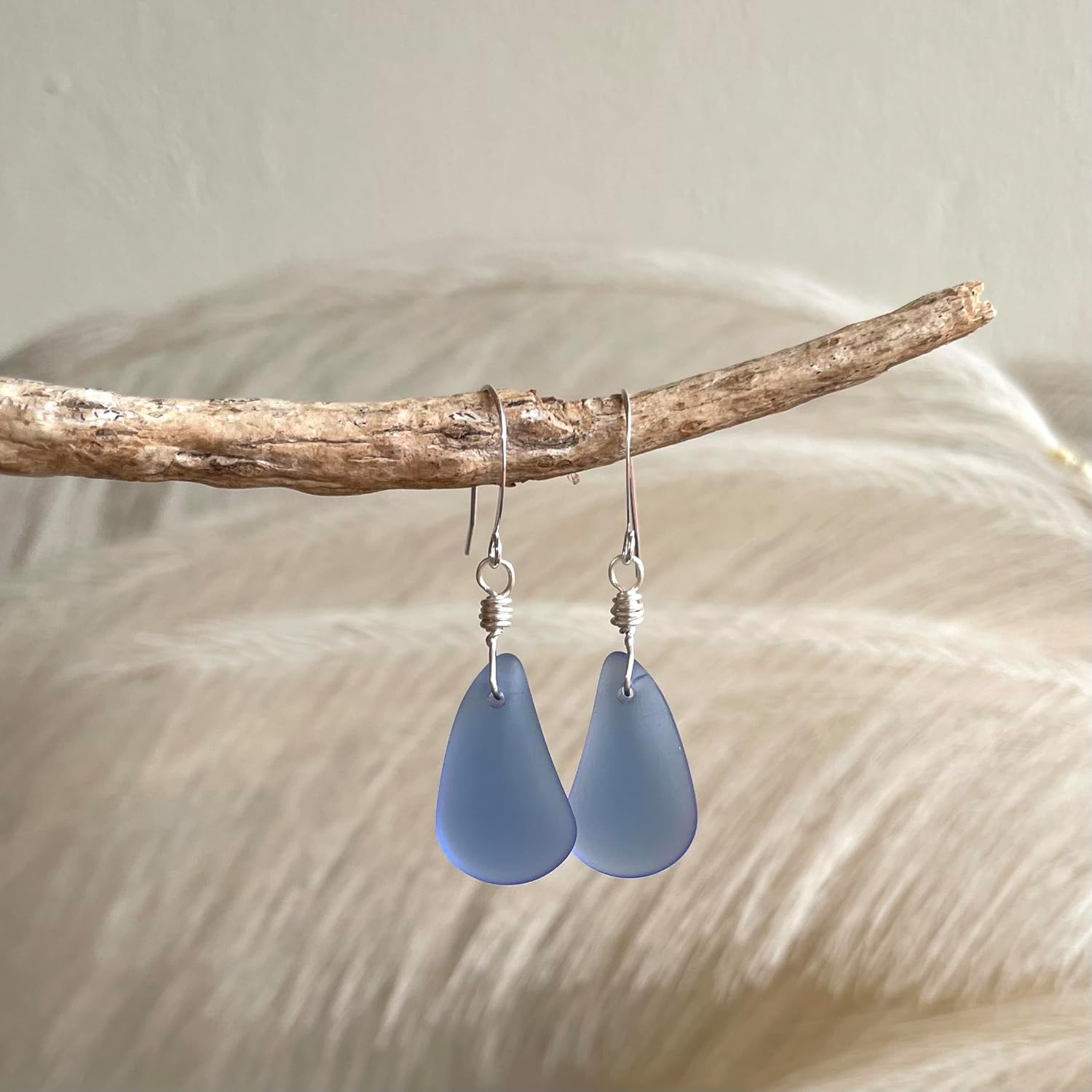 Sapphire Blue Sea Glass Earrings with Sterling Silver Hooks, Beachy Ocean Jewelry Gift for Women, Handmade by Beach Soul