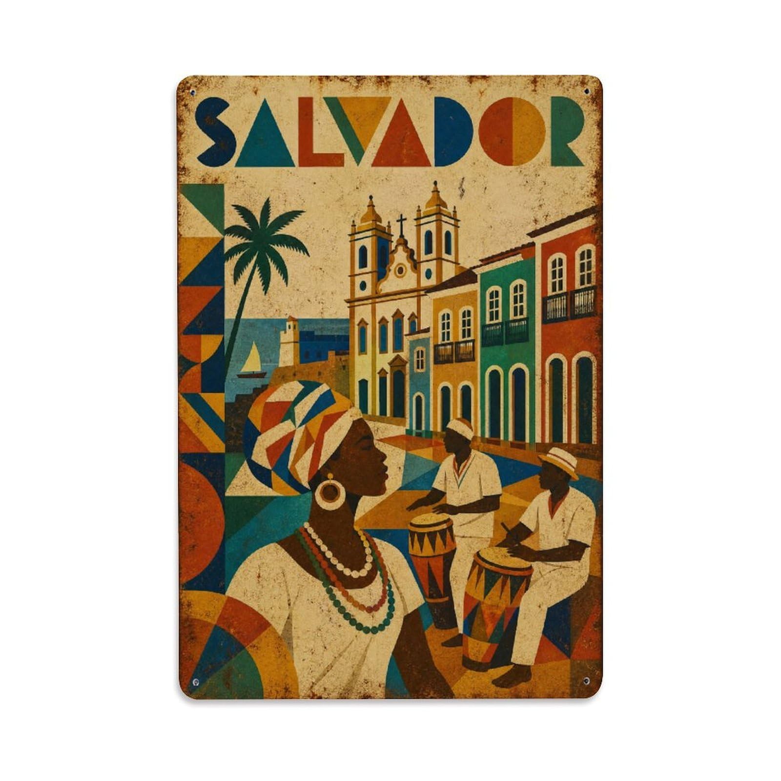 Gead 8X12inch Style Travel Retro Brazil Salvador Metal Tin Sign