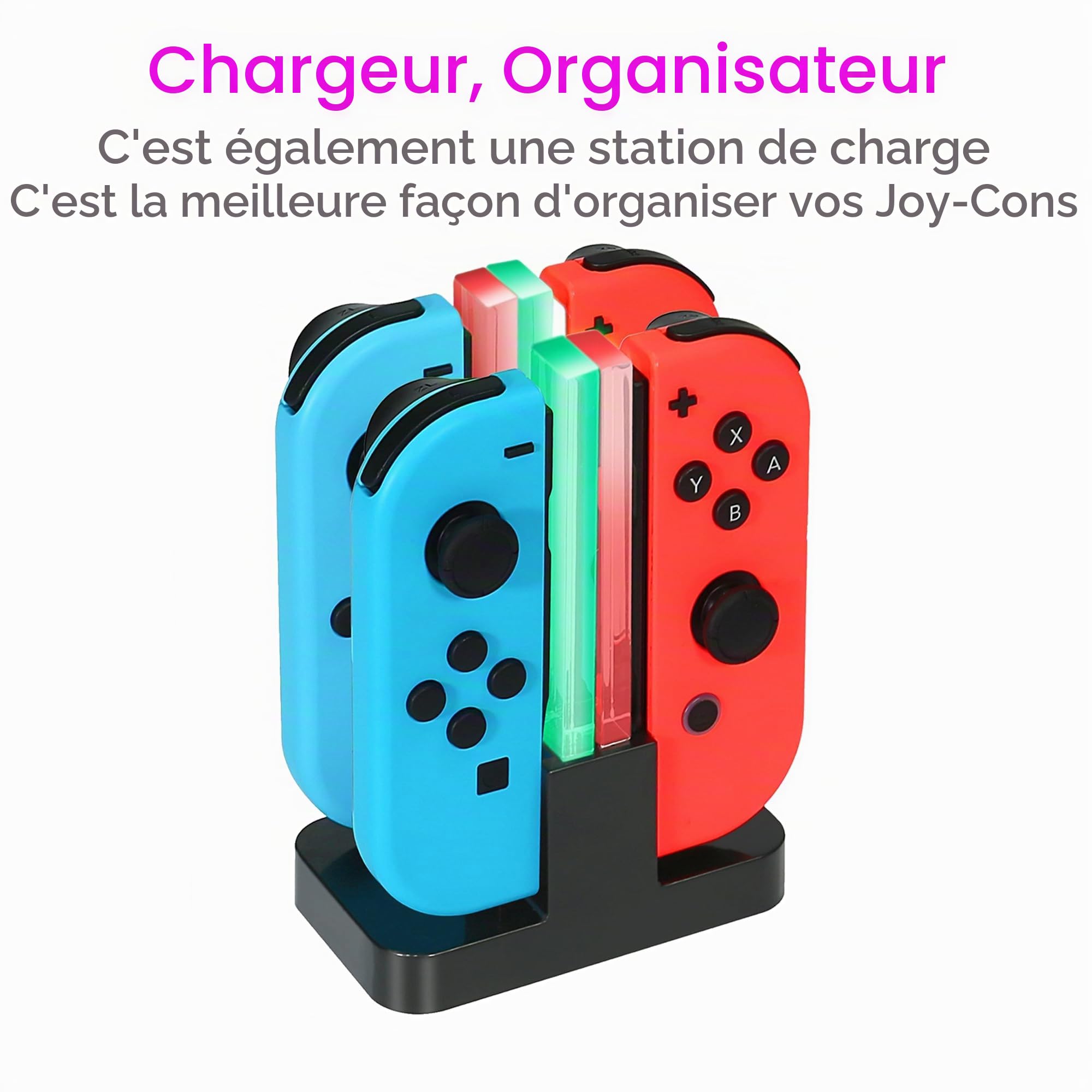 INNVO Power Dock Chargeur Joycon Switch Station Dock de Chargement Chargez 4 Joy Con Manettes en Même Temps Câble de Chargement USB C Inclus Noir