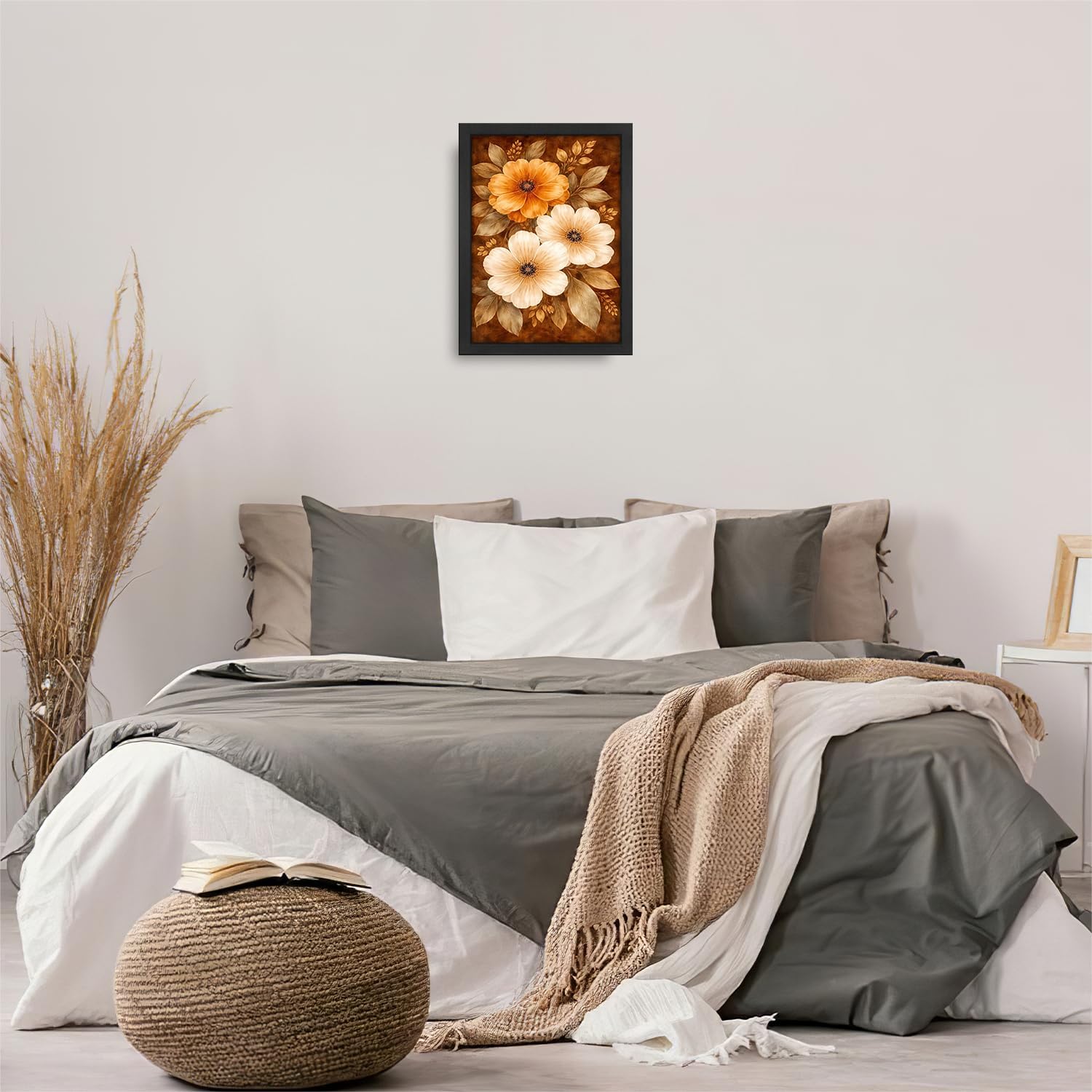 Boho Floral Wall Art Mid Century Modern Flower Canvas Wall Decor Bohemian Pictures Paintings Prints Artwork Framed Decorations For Bathroom Bedroom Living Room Office Gifts 12" x 16"