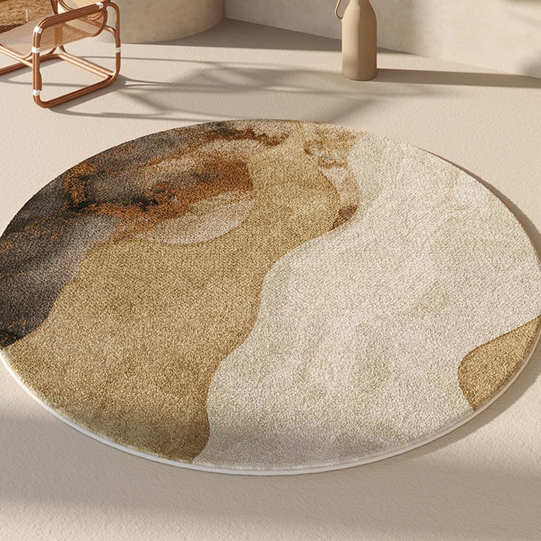 Tapis rond lavable pour animaux domestiques et salon en fausse laine