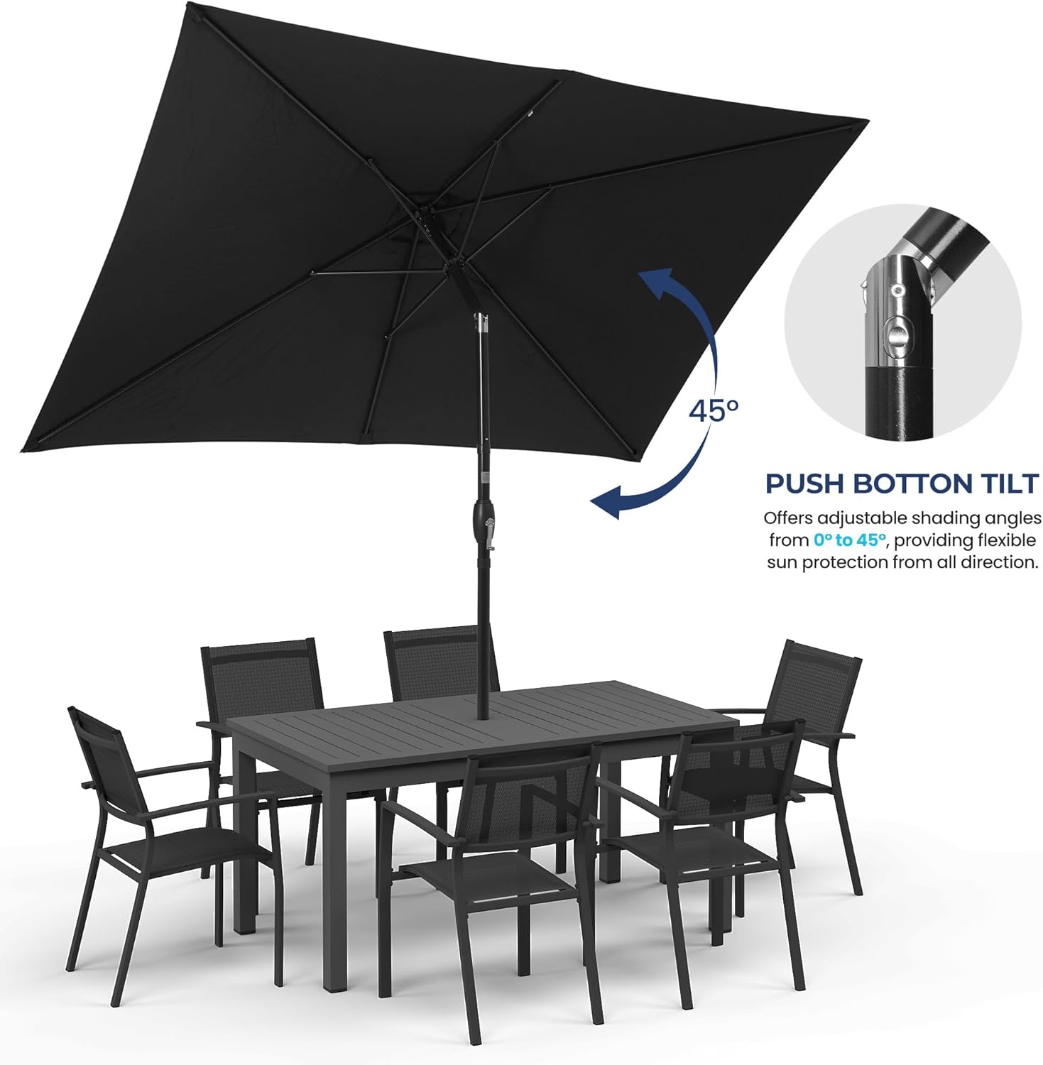 Wisteria Lane 6.5' x 10' Patio Umbrella, Rectangular Patio Umbrella, Metal Pole Square Outdoor Umbrella with Crank and Push Button Tilt, Large Outdoor Umbrella with Polyester Canopy
