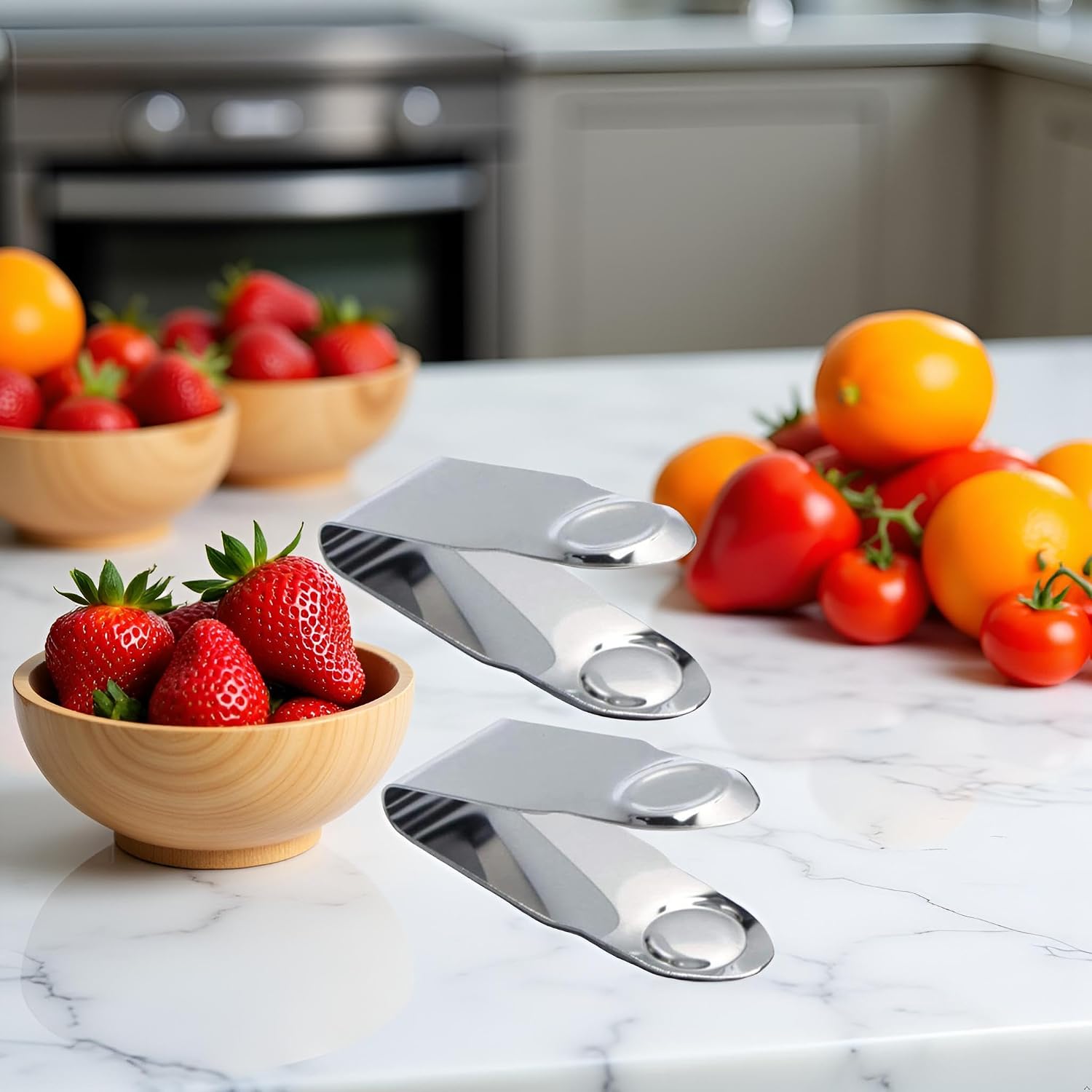2 Pcs Stainless Steel Strawberry Huller Fruit Stem Remover Home Kitchen Tools for Cherry Tomato, Fruit Vegetable Tools, Silver, 2.8 * 1
