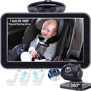 DoHonest V9 7-Inch HD 1080P Baby Car Camera: 360° Rotating Backseat Monitor for Two Kids, USB Plug & Play, Night Vision
