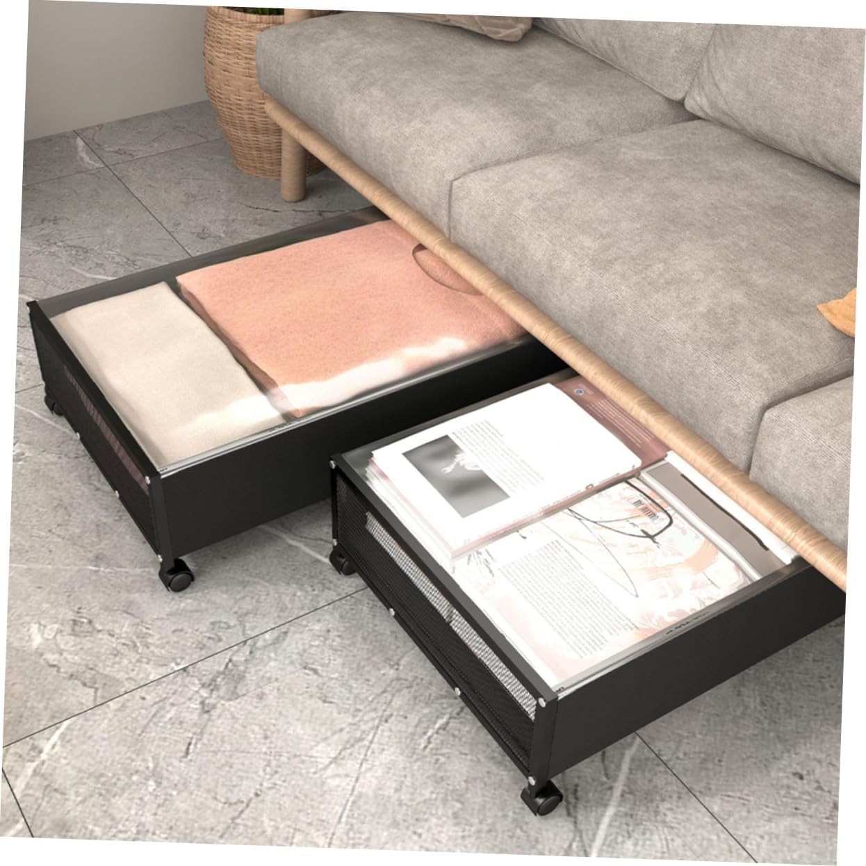 Under Bed Storage Box with Smooth Rolling Wheels Large Capacity Multifunctional Organizer for Bedroom and Clothes Storage Non-woven and PVC Material Space-saving Design for Spaces