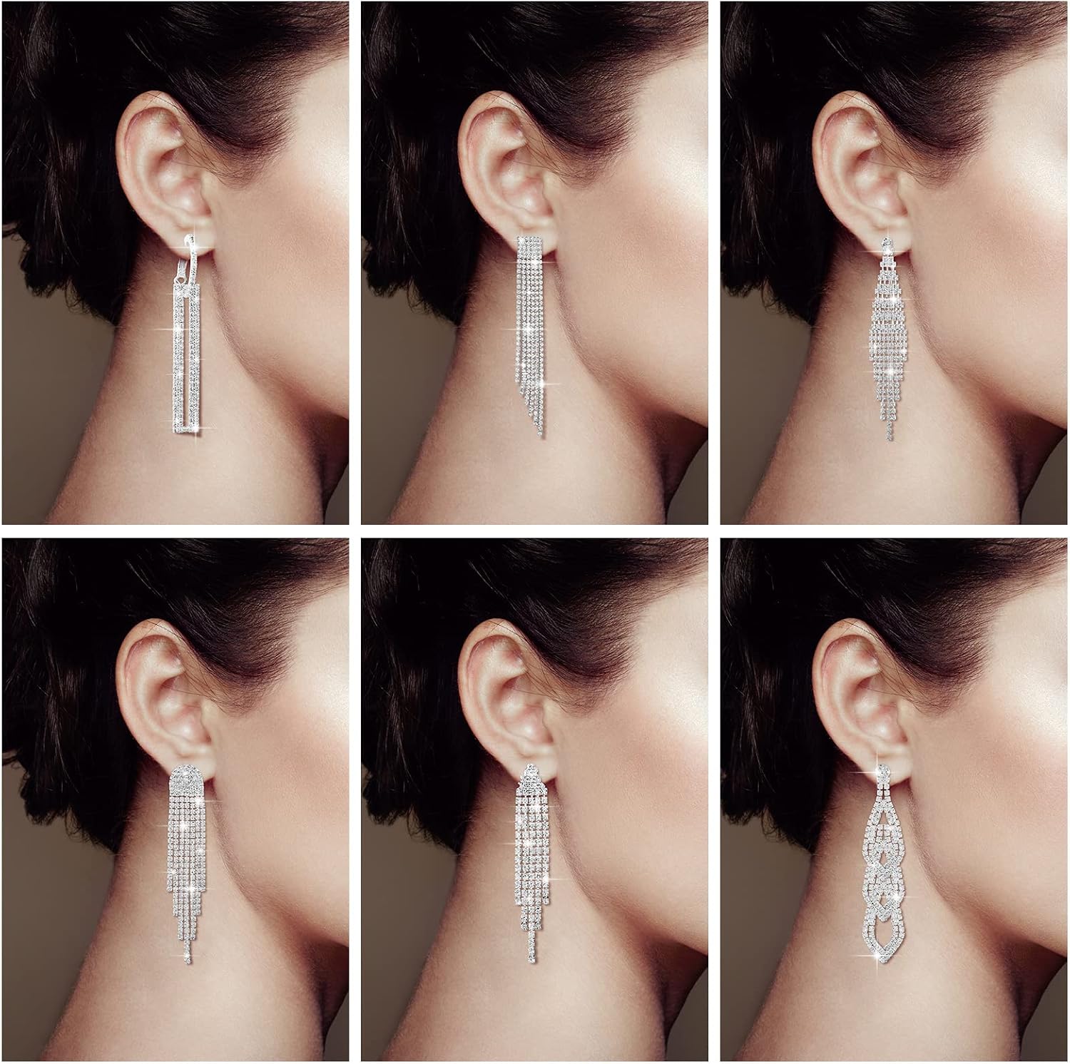Sureio 6 Pairs Silver Chandelier Earrings for Women Long Rhinestone Dangle Earrings Boho Tassel Drop Dangle Crystal Prom Party Jewelry Sparkling Rhinestone Ladies Gifts