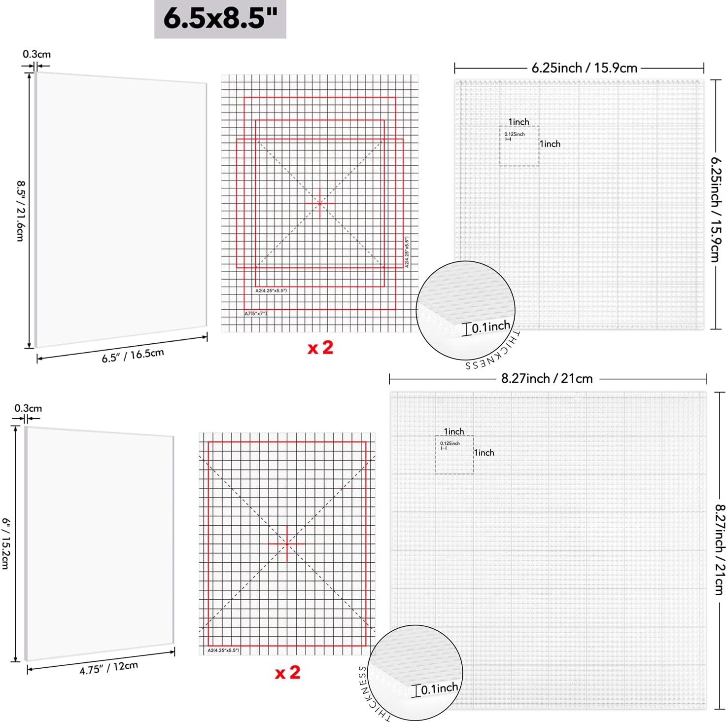 4Pcs Low Tack Sticky Mat with Grid for Stamping Stenciling Ink Blending Clear Photopolymer Craft Low Tacky Mat Stamp Mat DIY Projects Paper Card Scrapbooking Ink Blending Fixed