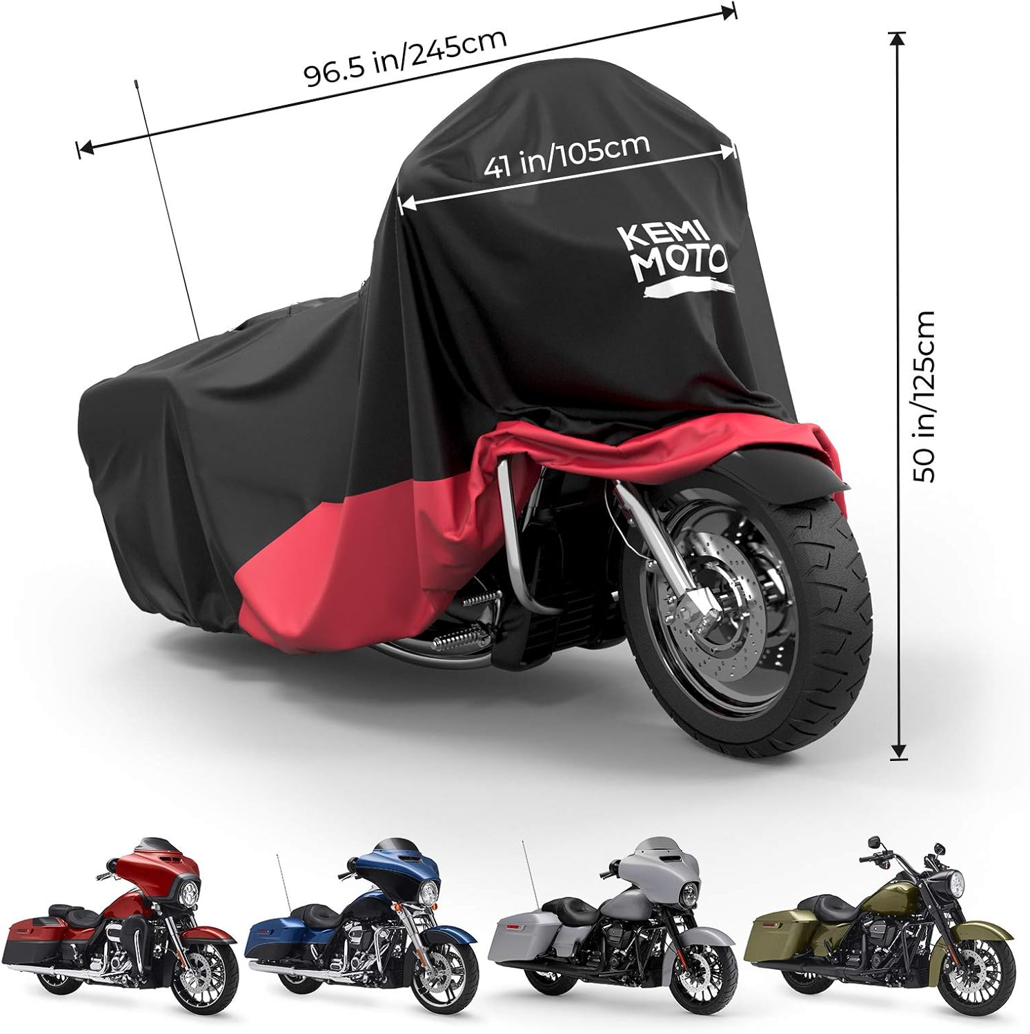 KEMIMOTO Heavy Duty 420D Motorcycle Cover Fits Side Top Box Waterproof Outdoor Compatible with Touring, Touring Ultra Limited Road King Street Glide Road Glide All Weather Dust Sunlight Rain Cover