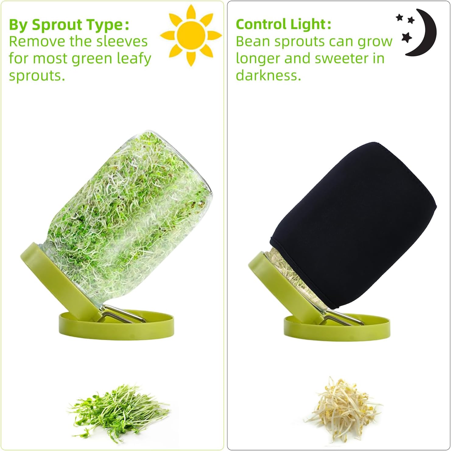 Sprouting Jar Sprouting Kit Sprouts Growing Kit with Mason Jar, Stainless Sprout Lids, Blackout Sleeves, Drain Tray Seed Sprouter Set for Bean, Broccoli, Alfalfa
