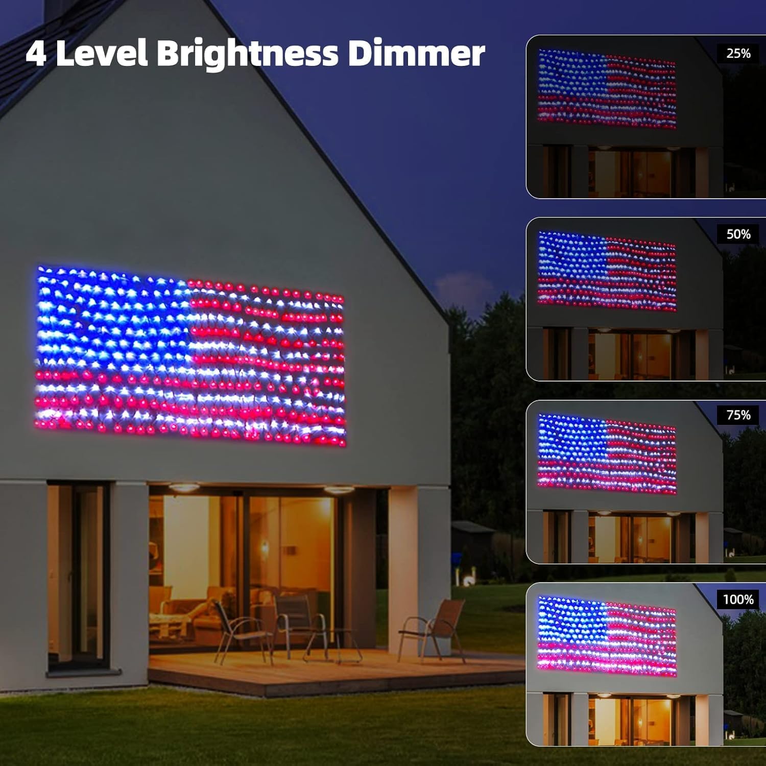 MZD8391 Solar US Flag Lights, 420 LEDs Waterproof American USA Net Lights, 6.75 FT x 3.53 for Garden, 4th of July, Independence Day Decoration [Solar & USB 2 Power Way]