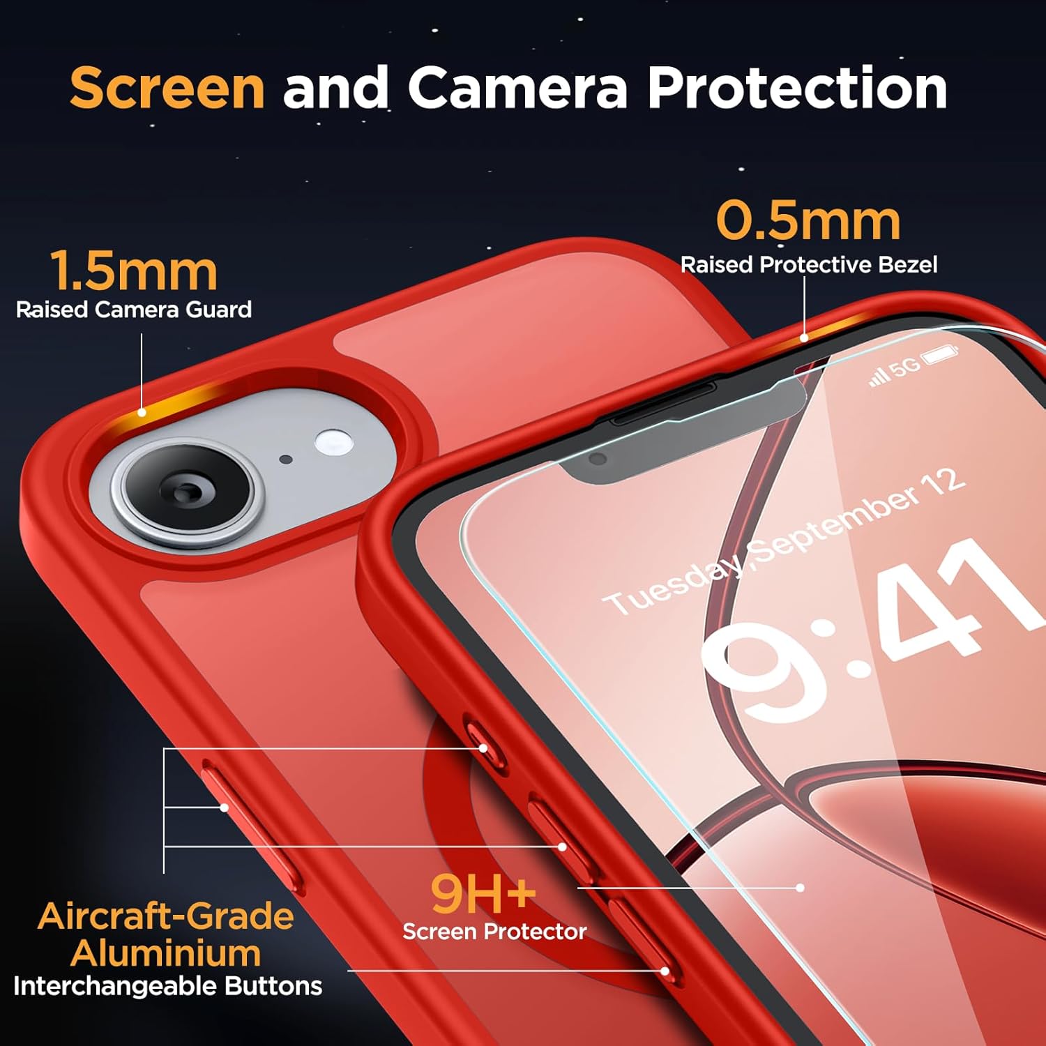 Miracase for iPhone 16e case & iPhone 17e Case for MagSafe [with 2×9H+ Screen Protectors] TOP Military-Grade Protection Shockproof with Velvet Touch for iPhone 16e/17e Phone Case 6.1", Red