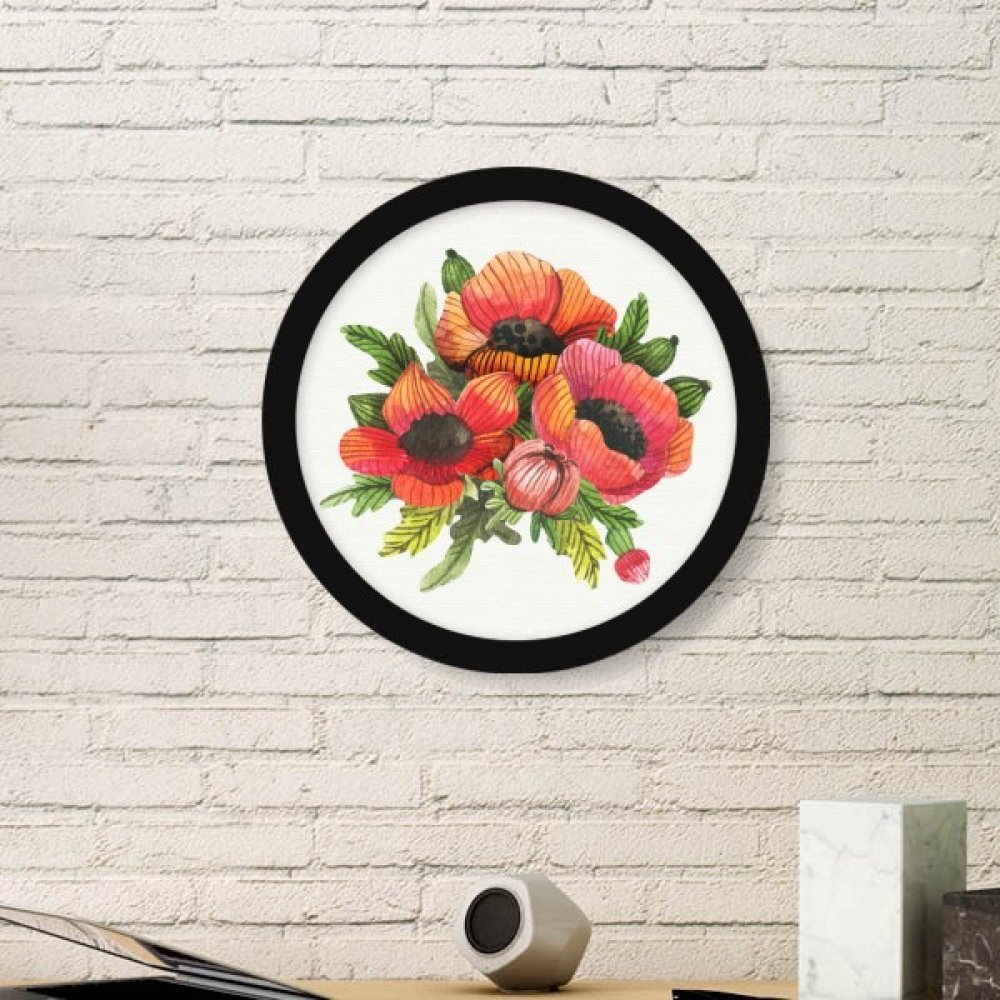 Peinture pavot art cadre photo bois rond noir pour cadeau déco