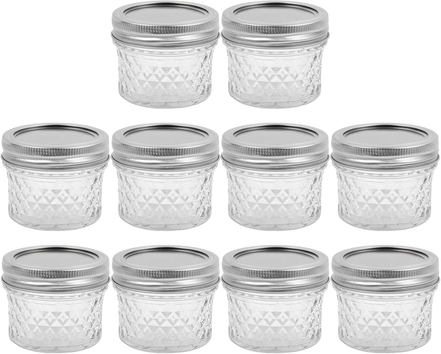 10pcs 100ml Diamond Mason Jam Canning Jars Food Storage Containers with Sealed Lids for Honey Juice Kitchen Pantry Organization