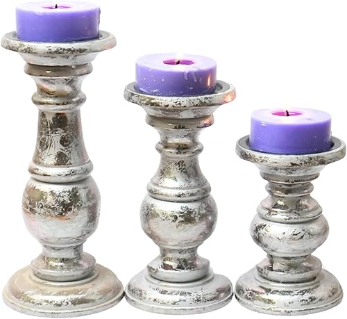 Juego de 3 portavelas para velas de pilar, portavelas de madera de granja, hecho a mano para Homedecor, centro de mesa, soporte de vela de madera