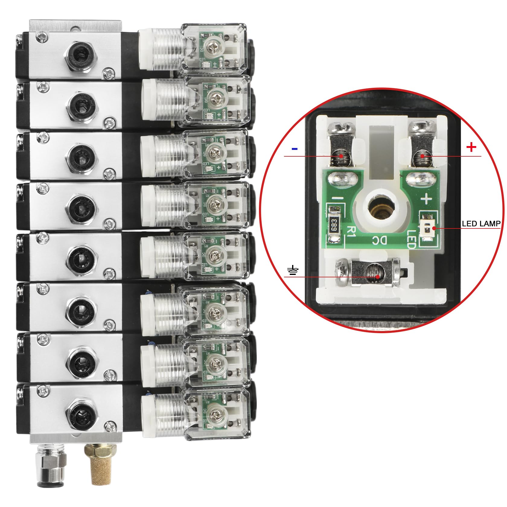 Heschen Elektryczny pneumatyczny 8 zawór elektromagnetyczny, 3 V210-08, DC24 V, PT1/4, 3/2-drożny, zestaw szybkozłączki podstawy kolektora