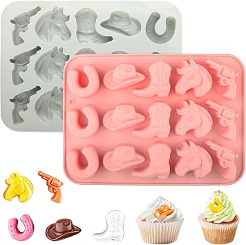 2 Pack Western Cowboy Silicone Molds for Chocolate&Candy Intricate Boots,Hats,Horses,Horseshoe&Star Shapes-Ideal for First Rodeo Birthday,Last Rodeo Bachelorette Party Cake Toppers