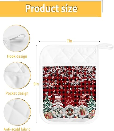 Miniatura 10 de Juego de 5 soportes para ollas de Navidad con diseño de copo de nieve para cocina, antideslizantes y aislantes de calor, juego de agarraderas de