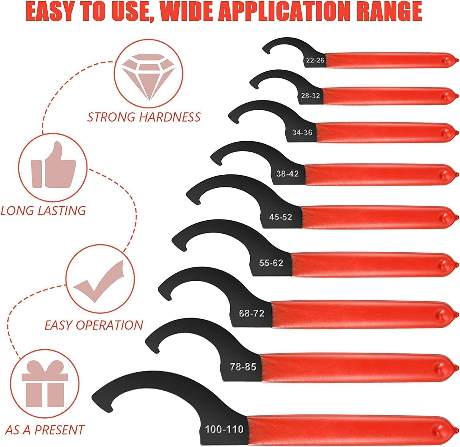 9 Pieces Coilover Spanner Wrench Set Adjustable Shock Coilover Wrench Spanners Hook Wrenches Tools Coilover Wrench Steel Spanner for Suspension System and Shock Adjustments