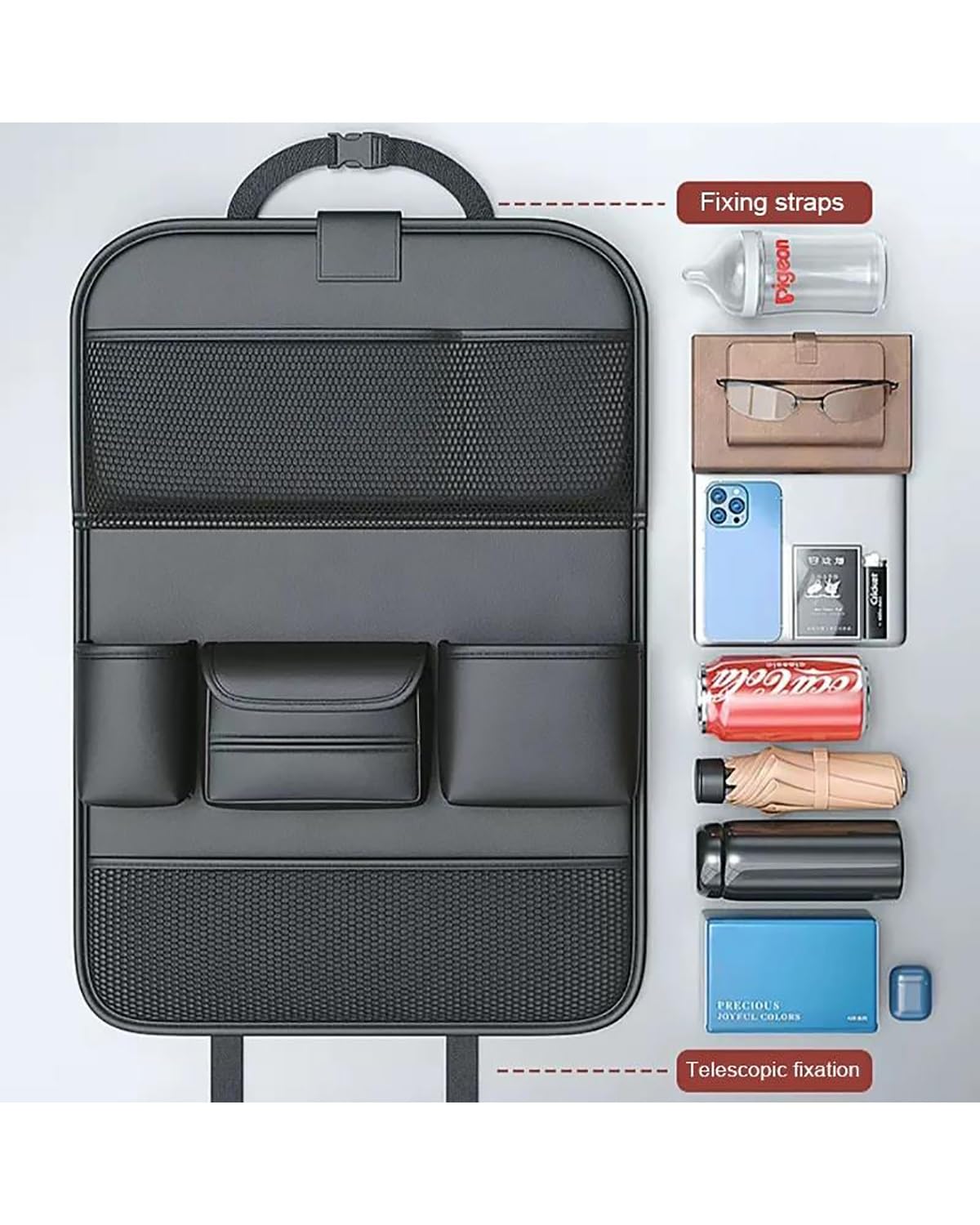 Organizzatore per sedili posteriori dell'auto, Car Organiser For Back Seat Large Capacity Organizer Car Seat Back Organizer PU Leather Multi Pocket Storage Bag With Tray(Black)