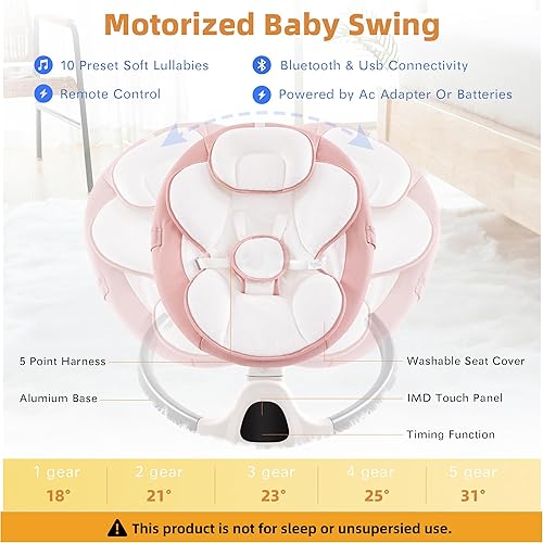 Miniatura 3 de Soobaby Columpio de bebé para bebés, gorila eléctrica para bebés, columpio portátil para bebé niño y niña, balancín de bebé con control remoto para