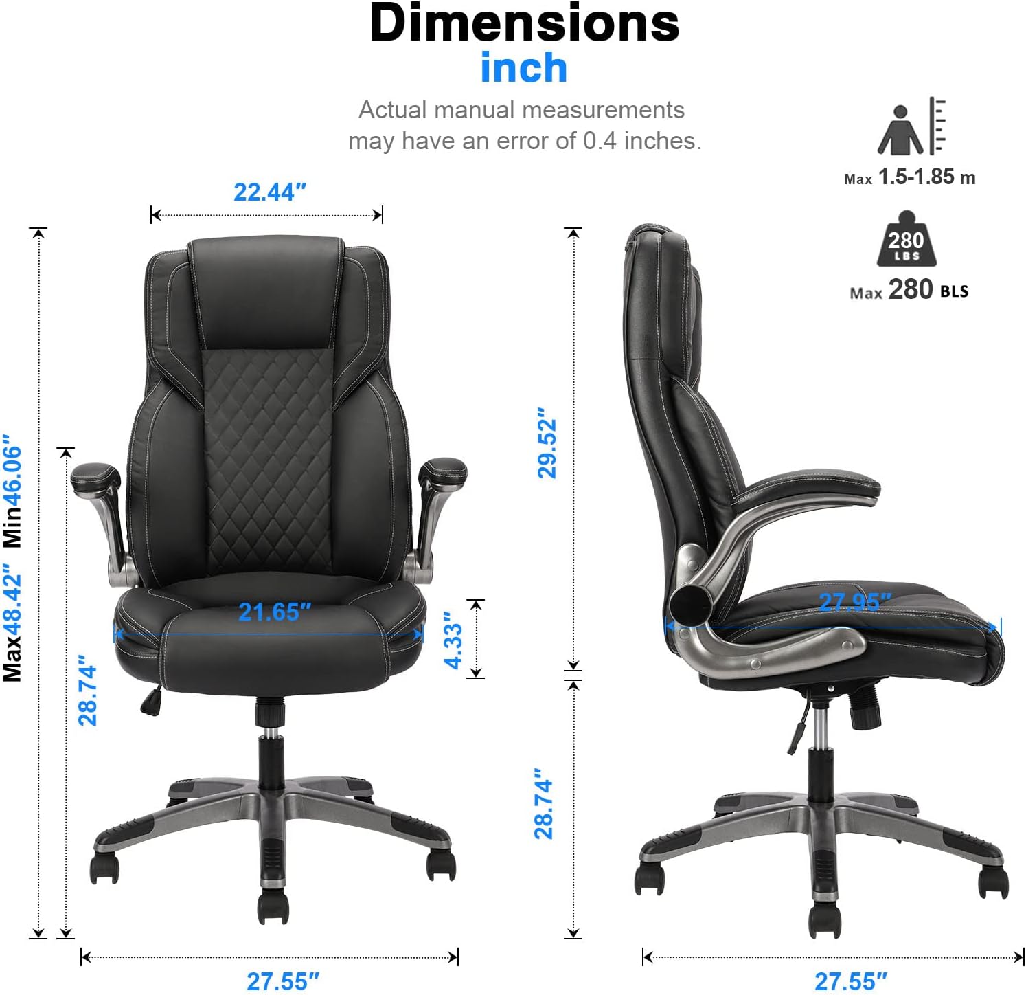 REFICCER Executive Home Office Chairs, Ergonomic High Back Swivel Computer Desk Chairs with Flip up Arms and Height Adjustment, Office Task Desk Chair Swivel Home Comfort Chairs (9301 Black)