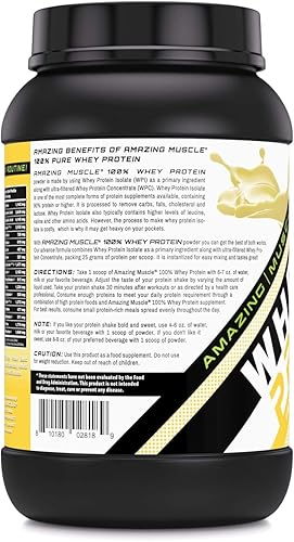 Vista 36 de Amazing Muscle - Proteína aislada y concentrada de suero de leche, 0.88 oz por suplemento de porción, sabor avellana, 2 libras (2.0 lbs) Sin OMG