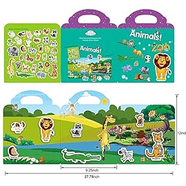 Reusable Sticker Book for Kids, Animal Stickers Educational Learning Toys Travel Stickers Activity Books for Toddler Girls Boys Age 3+ Birthday Gifts