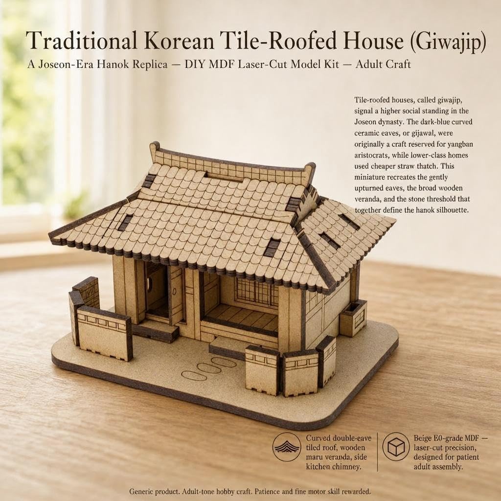 Traditional Hanok, Korean Architecture Model Kit, 33 Piece Paintable MDF