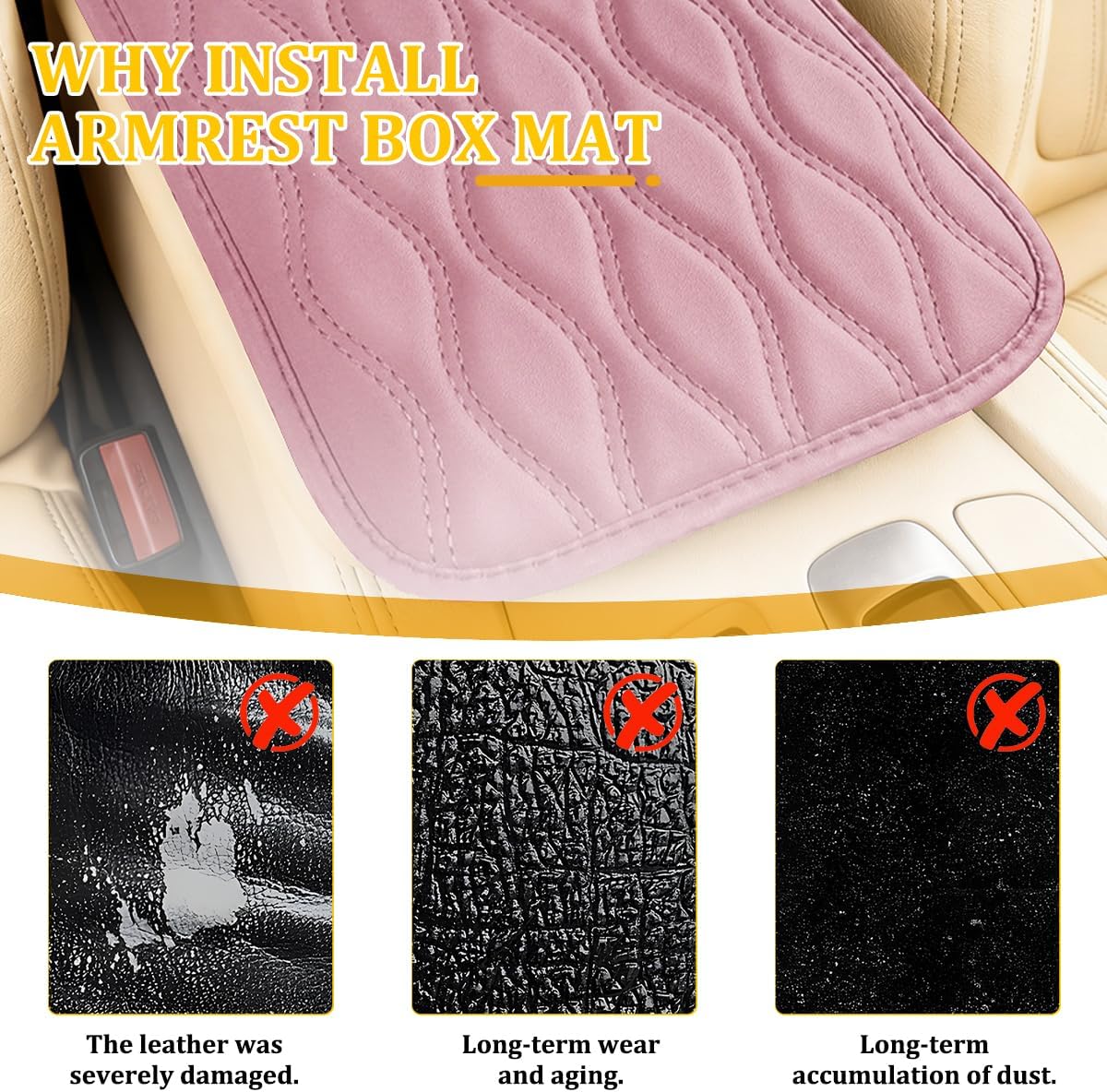Car Center Console Cushion Pad, Leather Waterproof Vehicle Armrest Seat Box Protection Cover, Comfortable Automotive Interior Arm Rest Protector Decor Accessories, Universal Fit (Pink) image 5