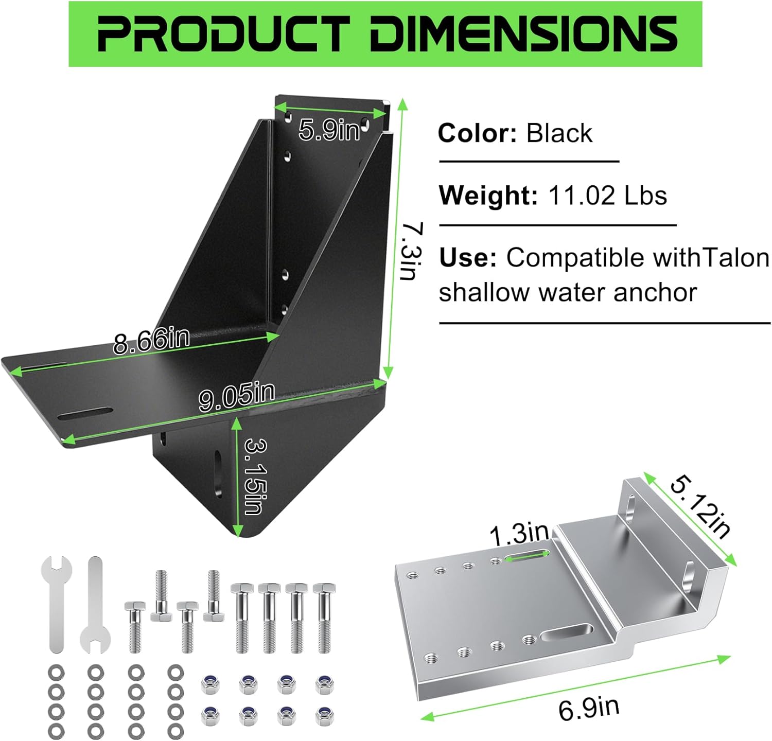 1810225 Pontoon Edge Mount Kit Fits Talon Shallow Water Anchors, Heavy Duty Steel Bracket with Under Deck Support Plate, Pontoon Anchor Mount Accessory to Fit Most Float Styles