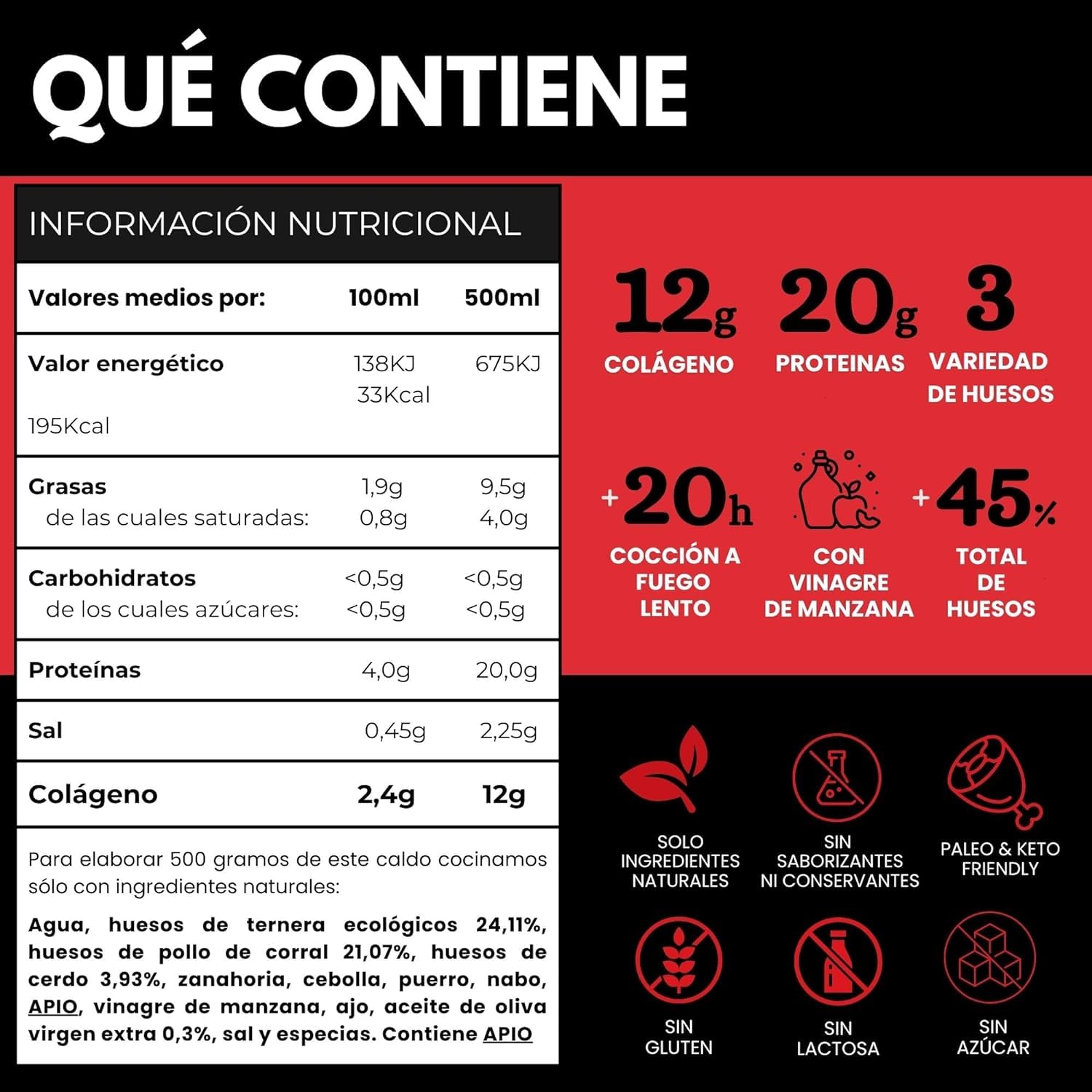 Caldo de Huesos Mama Ana Premium 10x500 ml Bone Broth 100% Natural Rico en Colágeno 12g Proteína 20g Triple Cocción