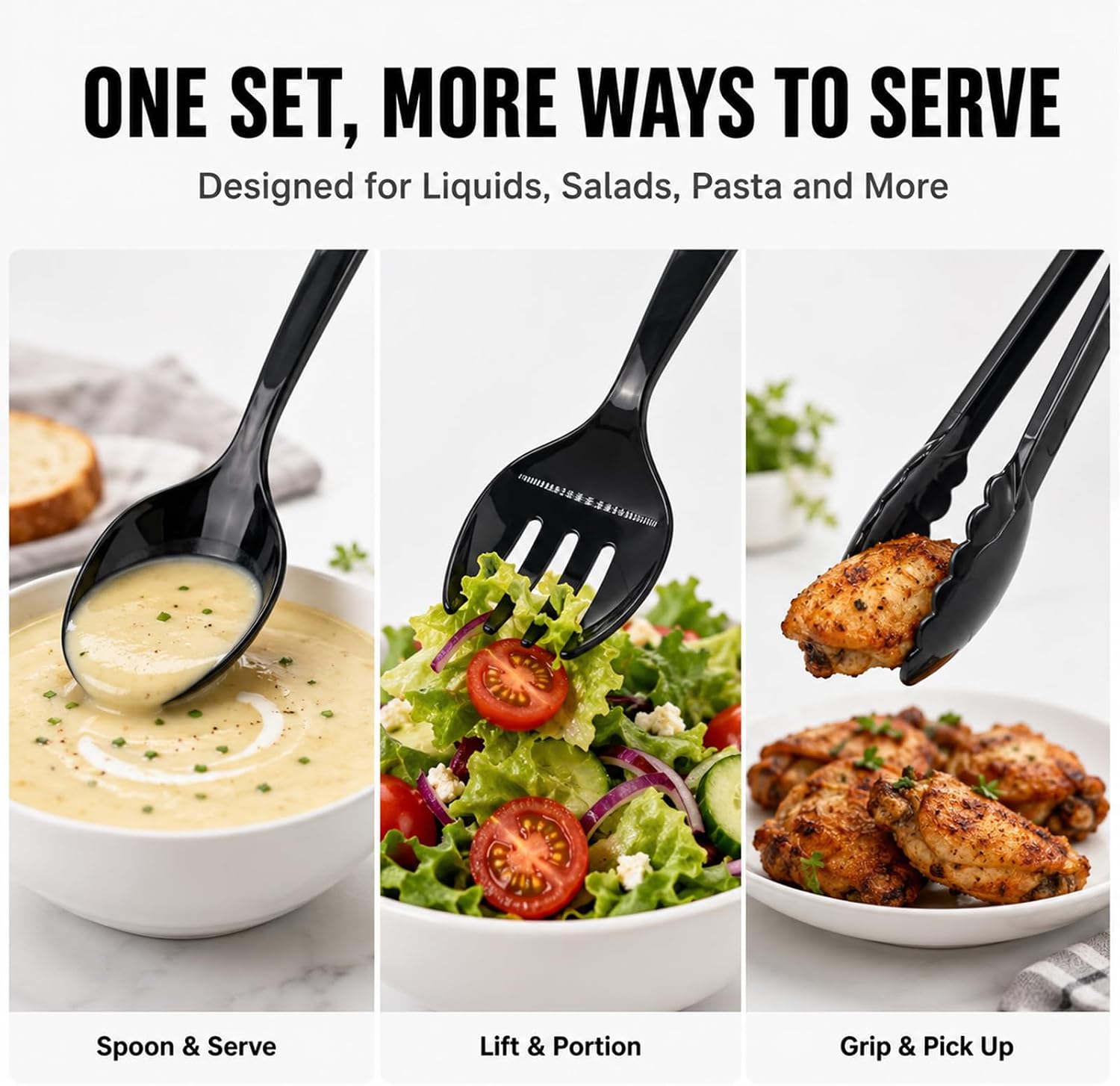36Pcs Disposable Plastic Serving Utensils Set (Black)
