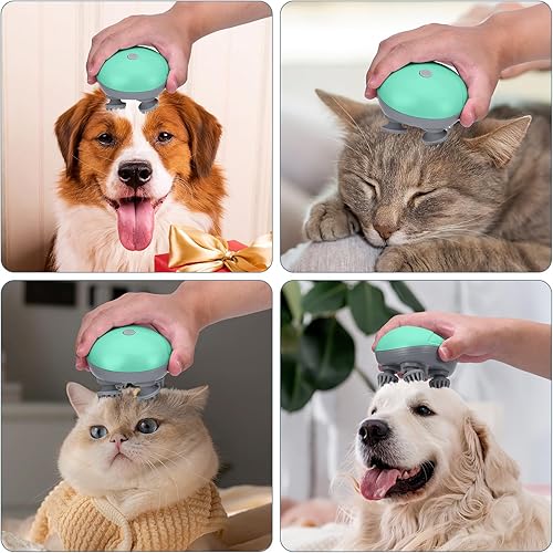 Miniatura 9 de Masajeador de mano mejorado para mascotas para perros y gatos, masajeador eléctrico para gatos, con 4 cabezales de masaje giratorios, tres modos,